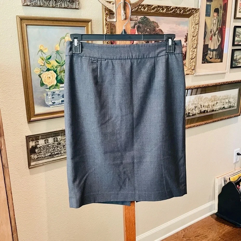 Calvin Klein women’s knee length pencil skirt fully lined zip SZ 8 dark gray